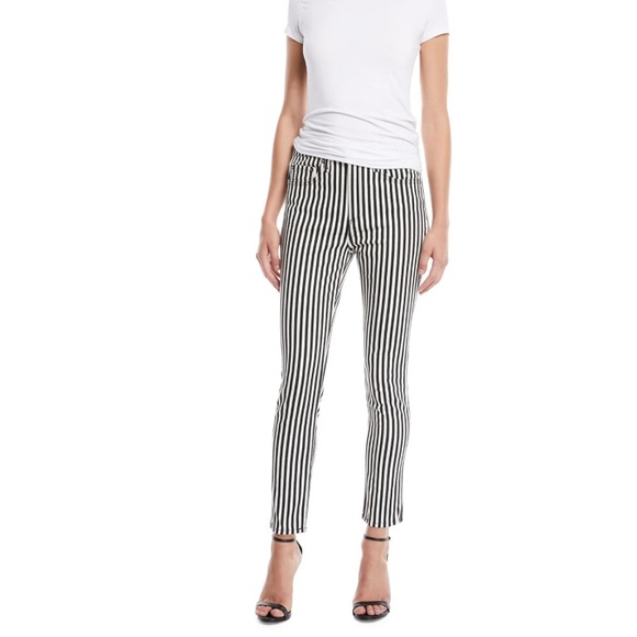 rag & bone Denim - Rag & Bone High-Rise Ankle Skinny Jeans in Oba Black/White Stripe Waist 25